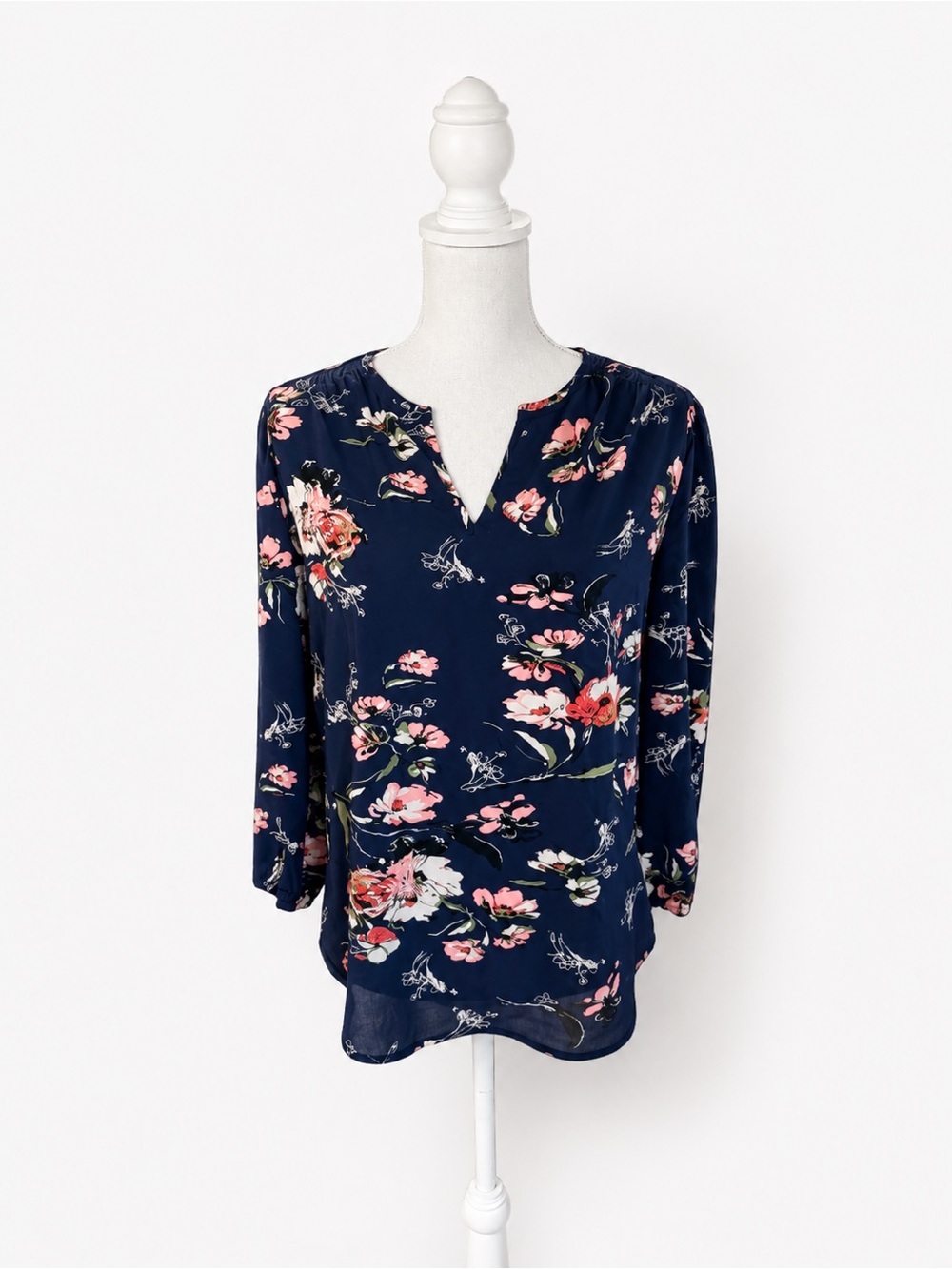 Navy Floral Blouse Loose-fit NWOT